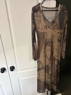 12th Tribe Maxi Dress Medium Olive Green Mesh NWOT